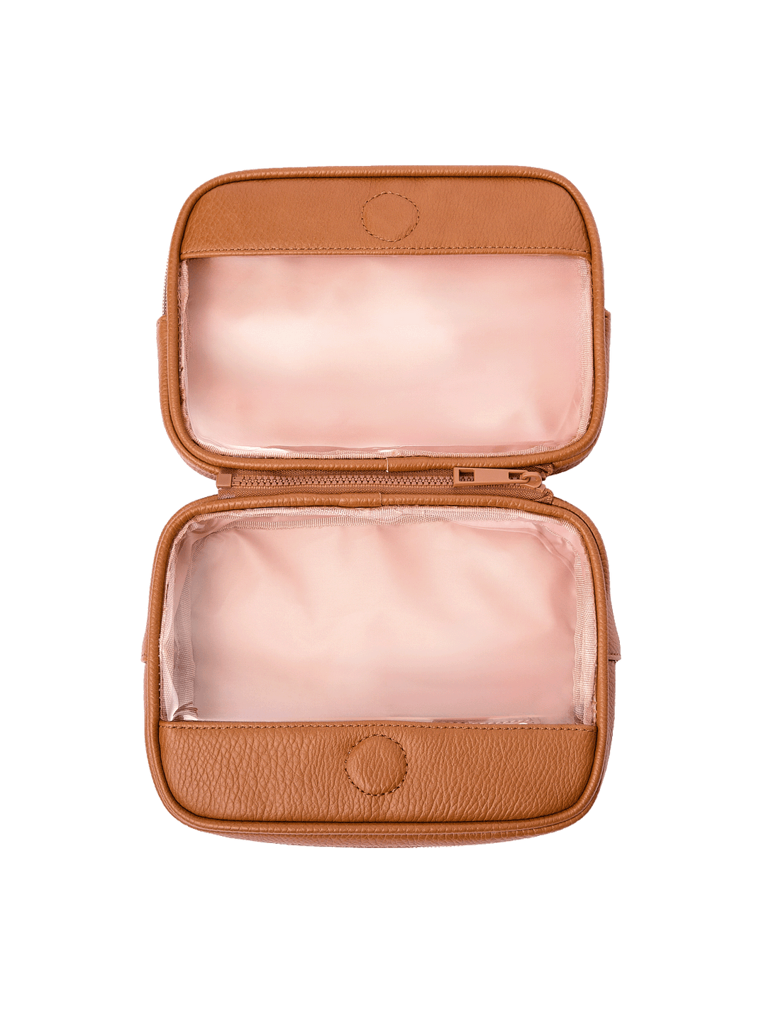 The Split Organizer in Cognac with compartments separated for individual use