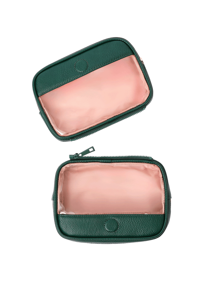 The Split Organizer in Heritage Green with compartments separated for individual use