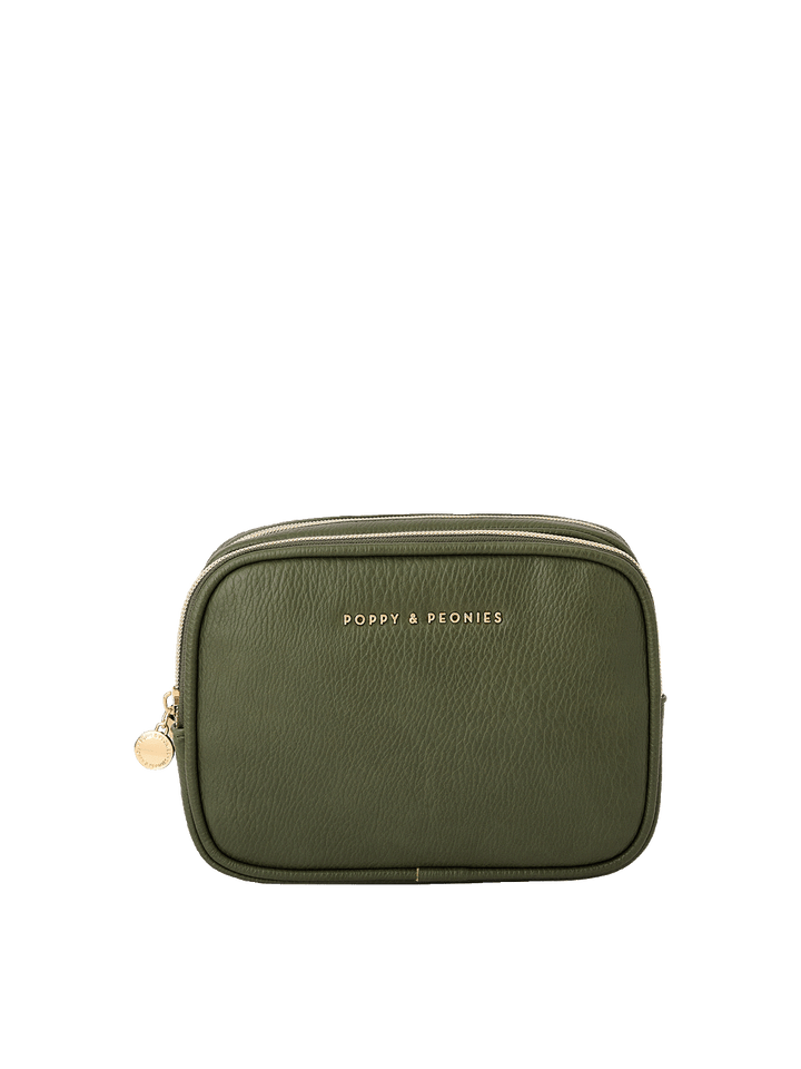 The Split Organizer in Olive with dual zip compartments