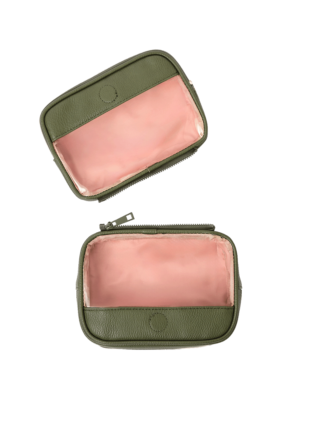 The Split Organizer in Olive with compartments separated for individual use