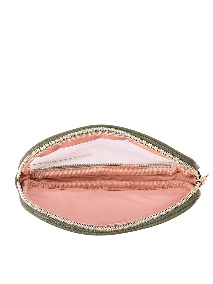 The Split Organizer in Olive opened with clear windows