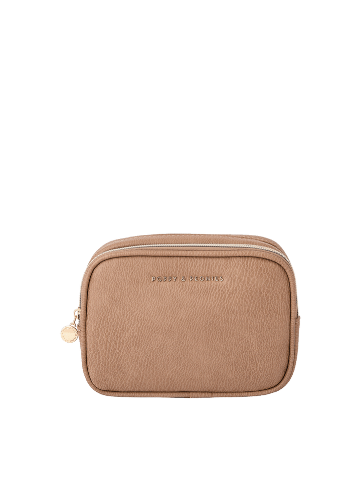 The Split Organizer in Taupe with dual zip compartments