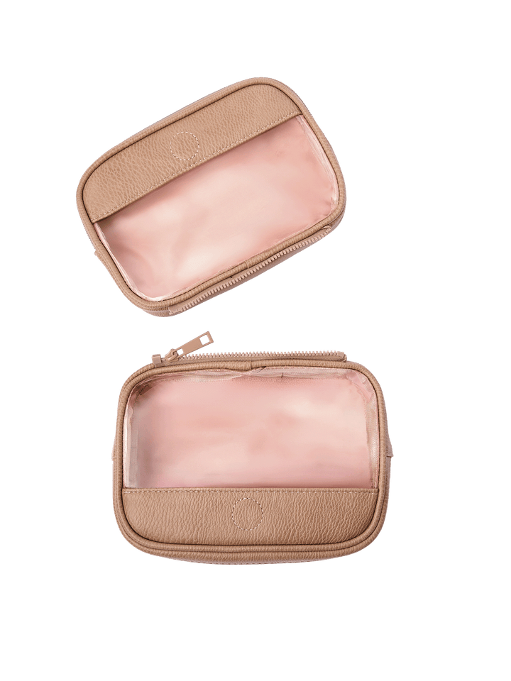 The Split Organizer in Taupe with compartments separated for individual use