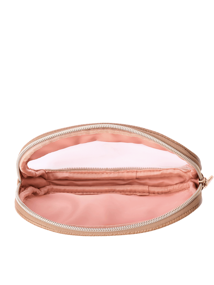 The Split Organizer in Taupe opened to show clear windows