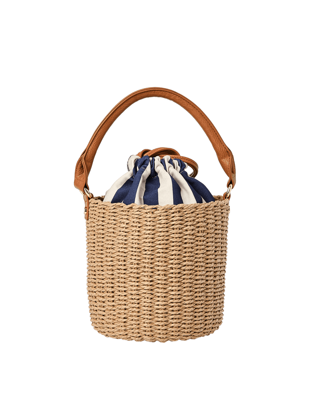 Woven handbag with leather handle