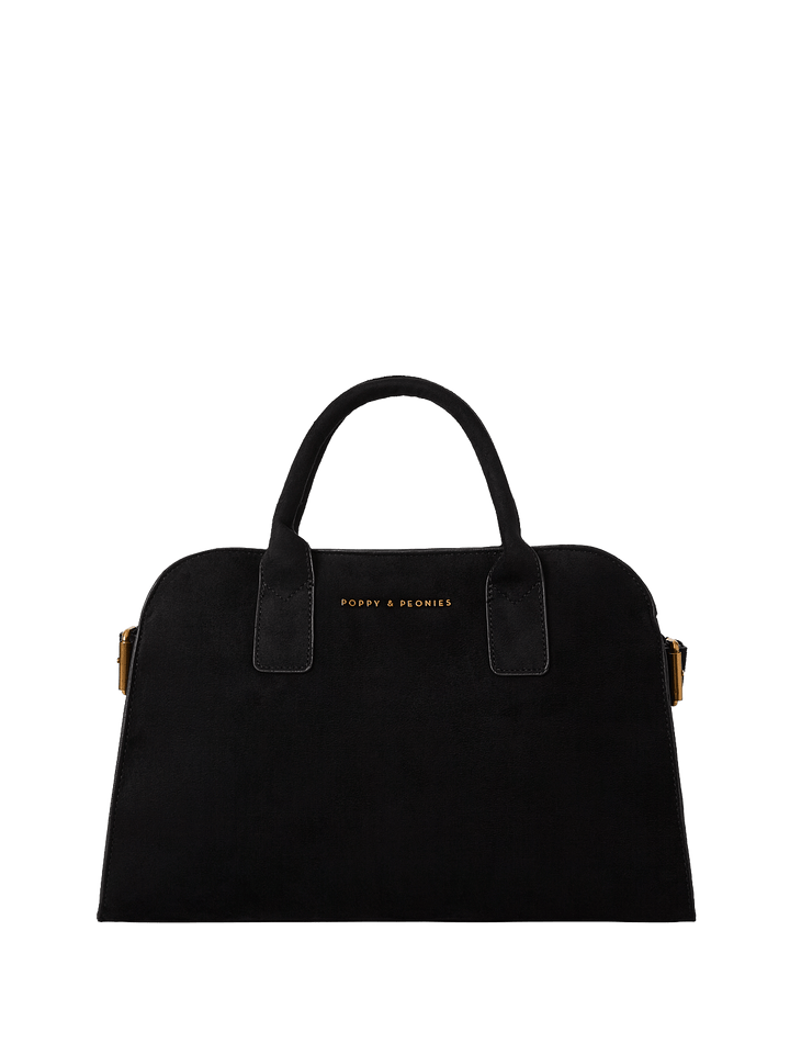 Black vegan suede handbag