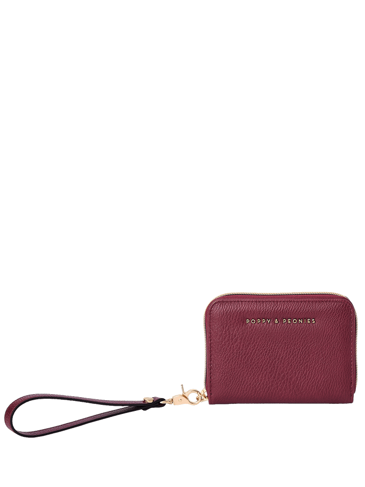 The Grab and Go Wallet in Berry with removable wristlet strap