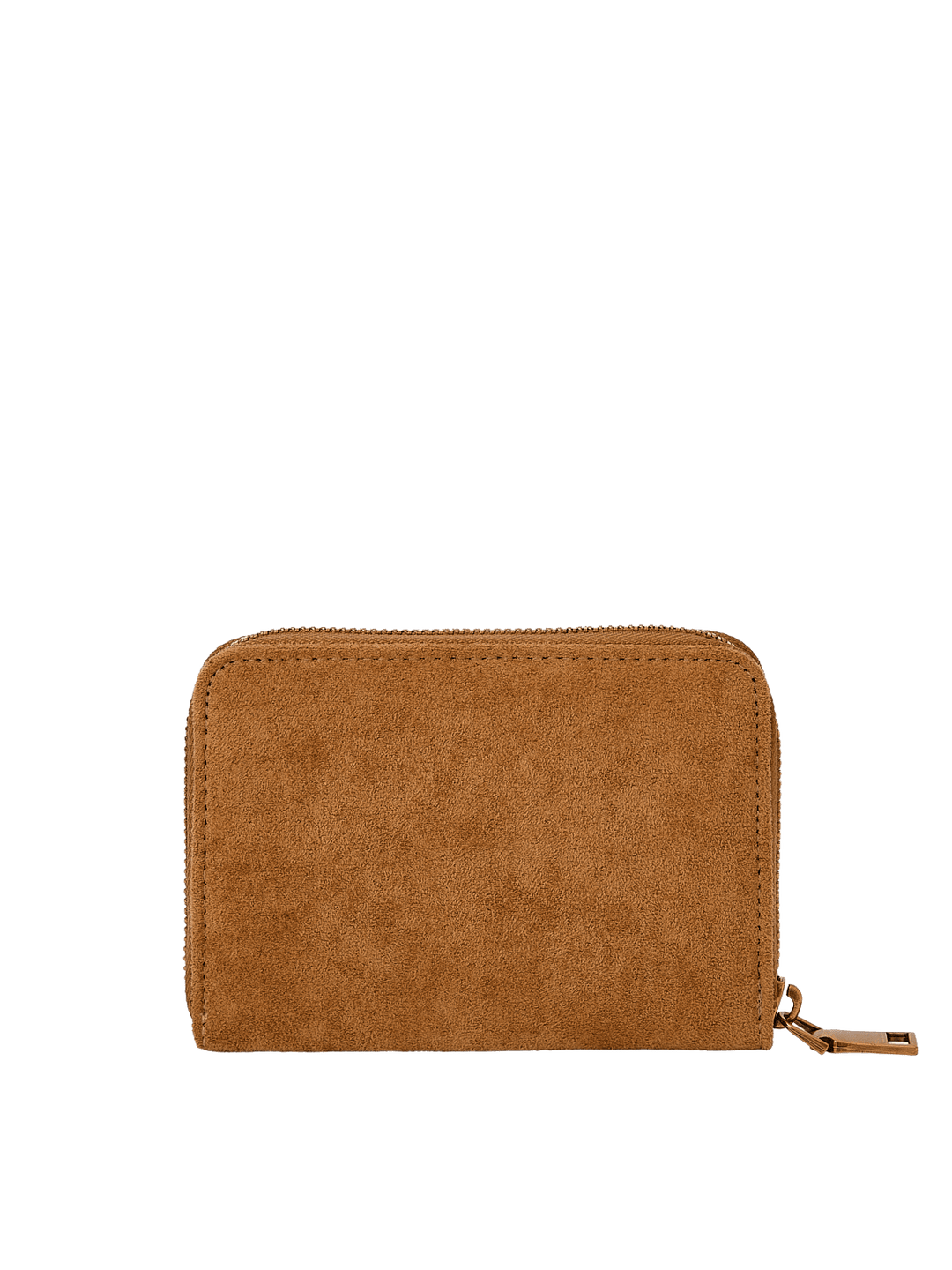 Poppy & Peonies The Grab and Go Wallet in Cognac Suede back view, featuring a compact zip-around design and soft suede exterior.