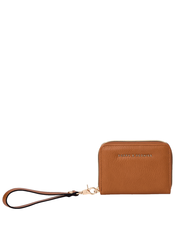 The Grab and Go Wallet in Cognac with removable wristlet strap