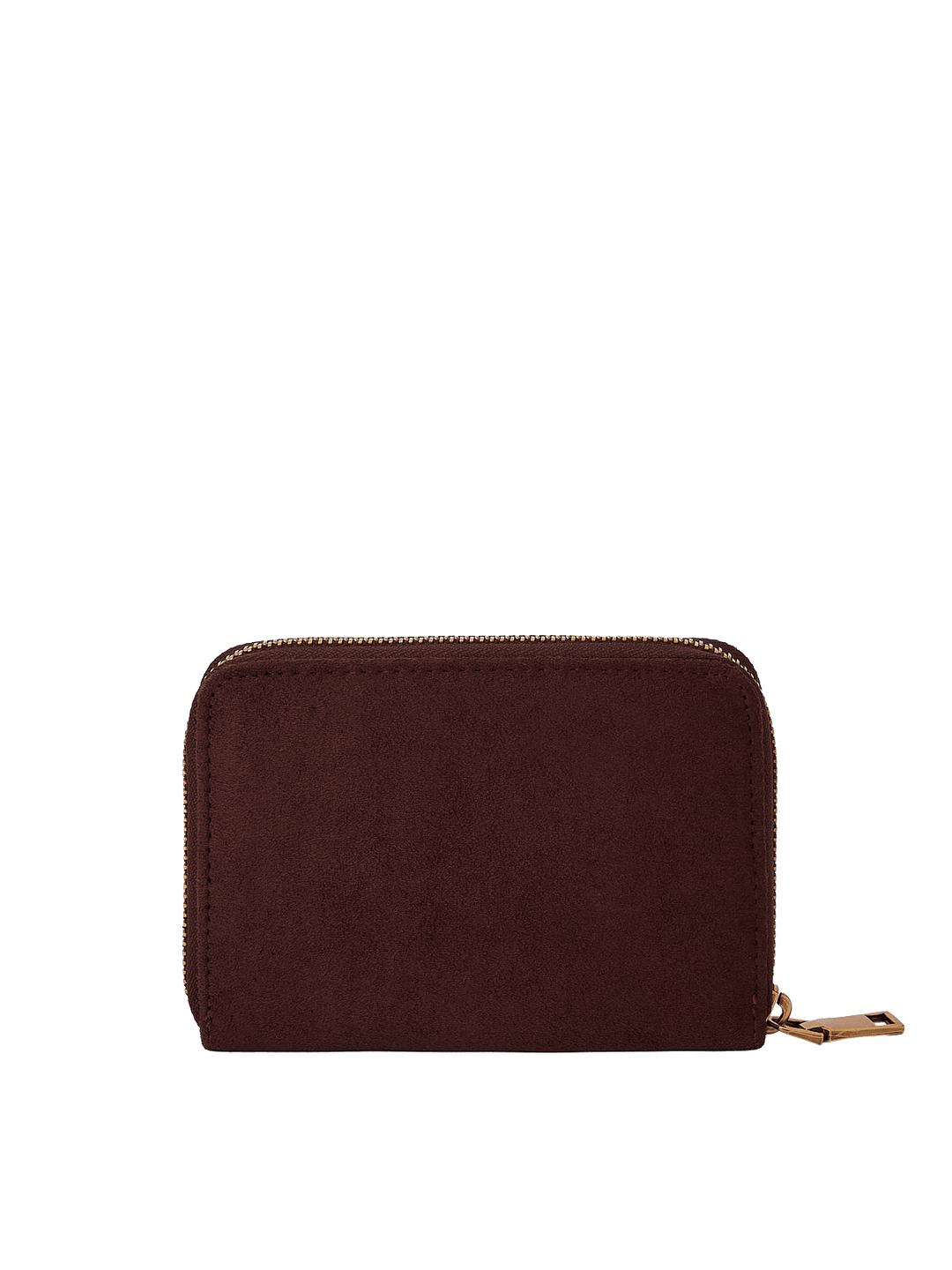 Poppy & Peonies The Grab and Go Wallet in Espresso Suede back view, featuring a compact zip-around design and soft suede exterior.