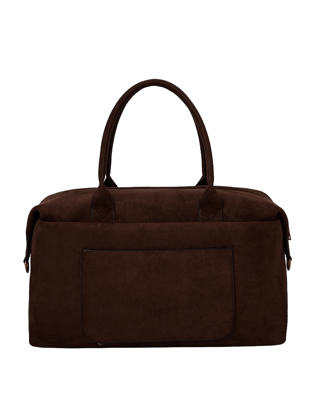 Poppy & Peonies Take Off Tote in Espresso Suede back view, featuring top handles, a structured silhouette and large exterior slip pocket.