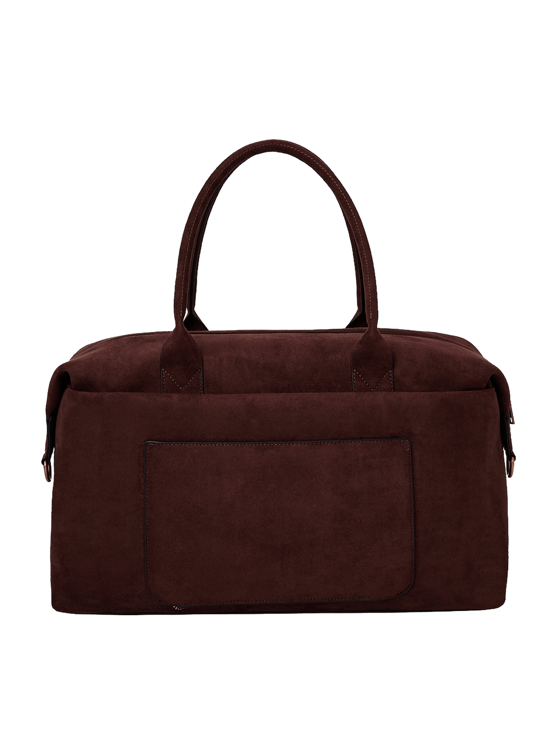 Poppy & Peonies Take Off Tote in Espresso Suede back view, featuring top handles, a structured silhouette and large exterior slip pocket.