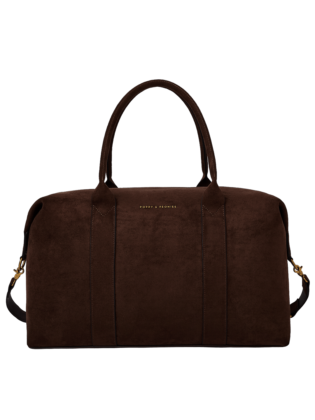 Poppy & Peonies Take Off Tote in Espresso Suede front view, featuring a structured silhouette, top handles and detachable shoulder strap.