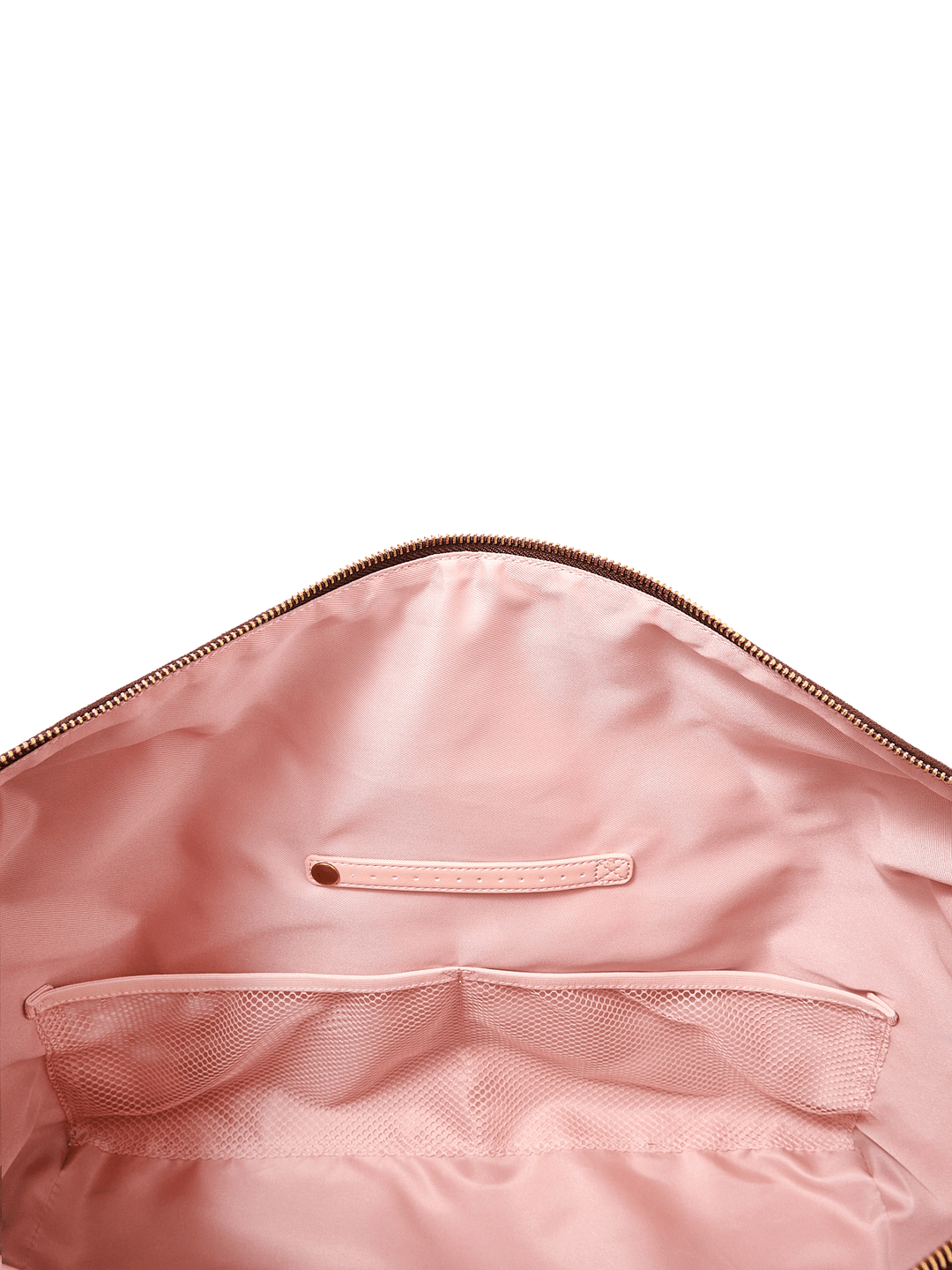 Poppy & Peonies Take Off Tote in Espresso Suede interior detail, showing multiple slip pockets for organizing everyday essentials.