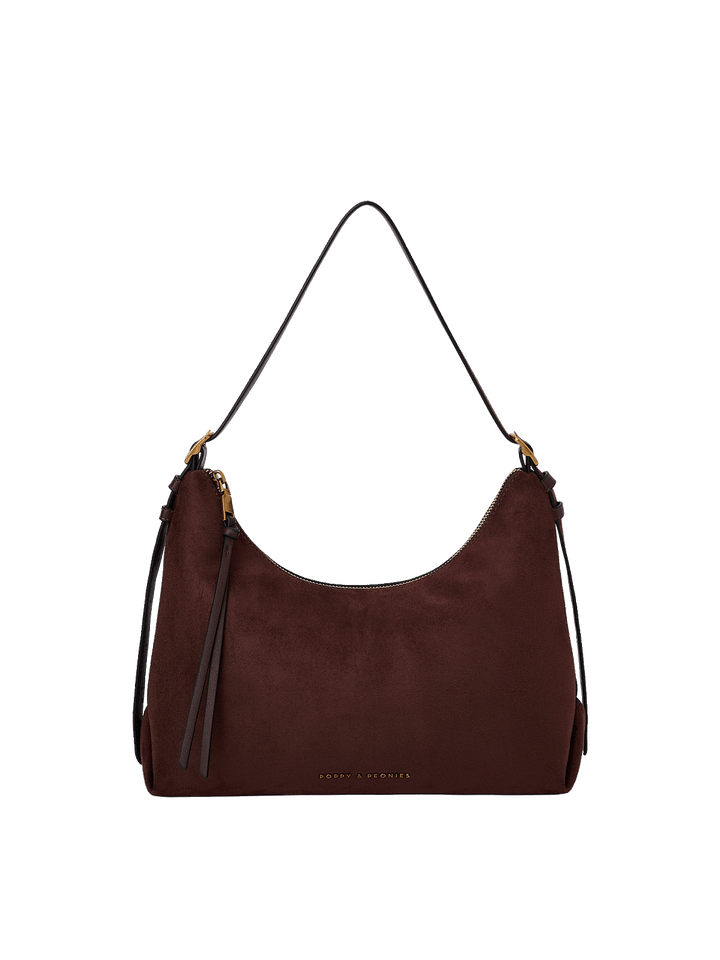 Espresso Suede Poppy & Peonies Tote Bag