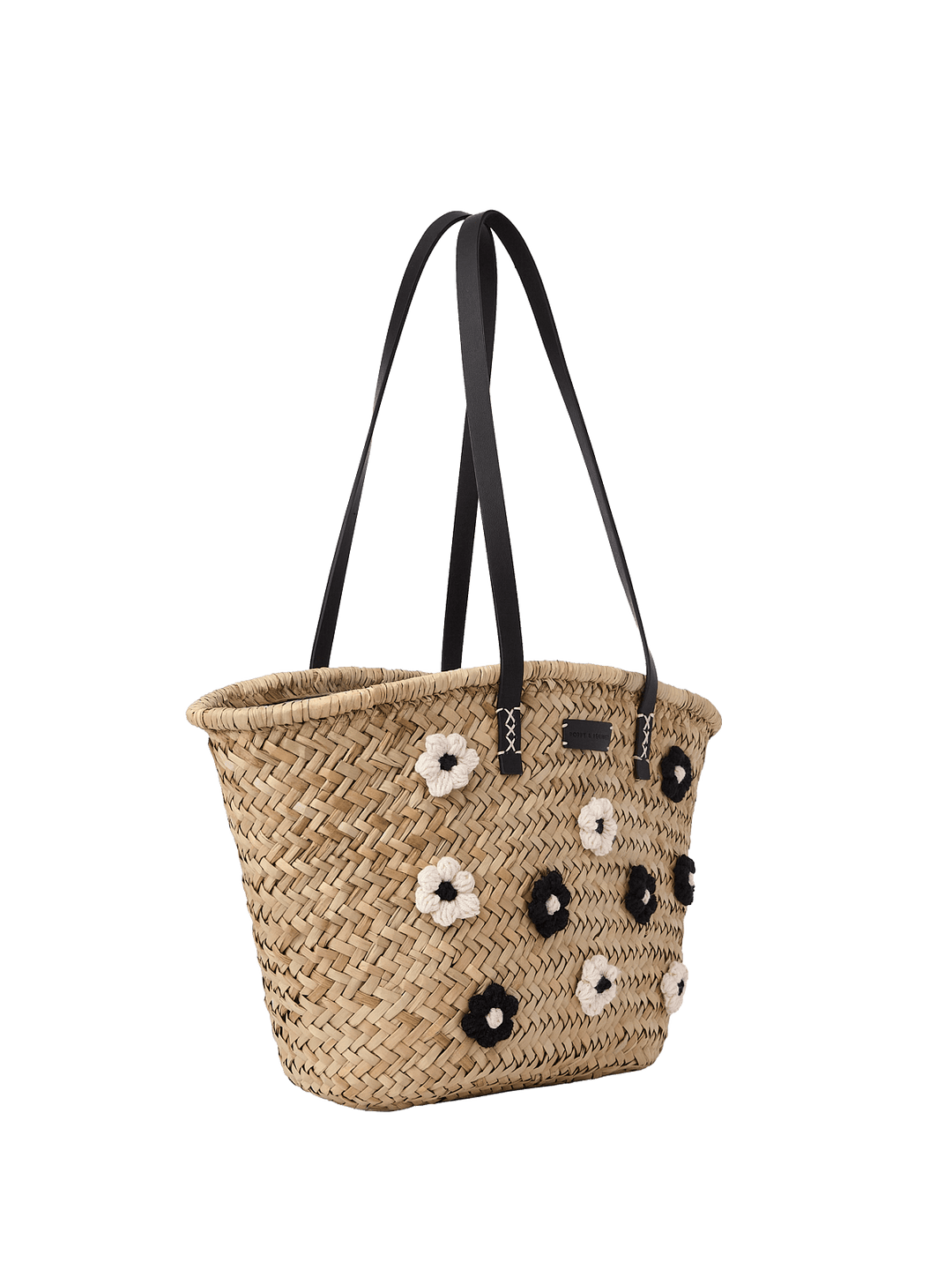Woven handbag with floral embellishments 
