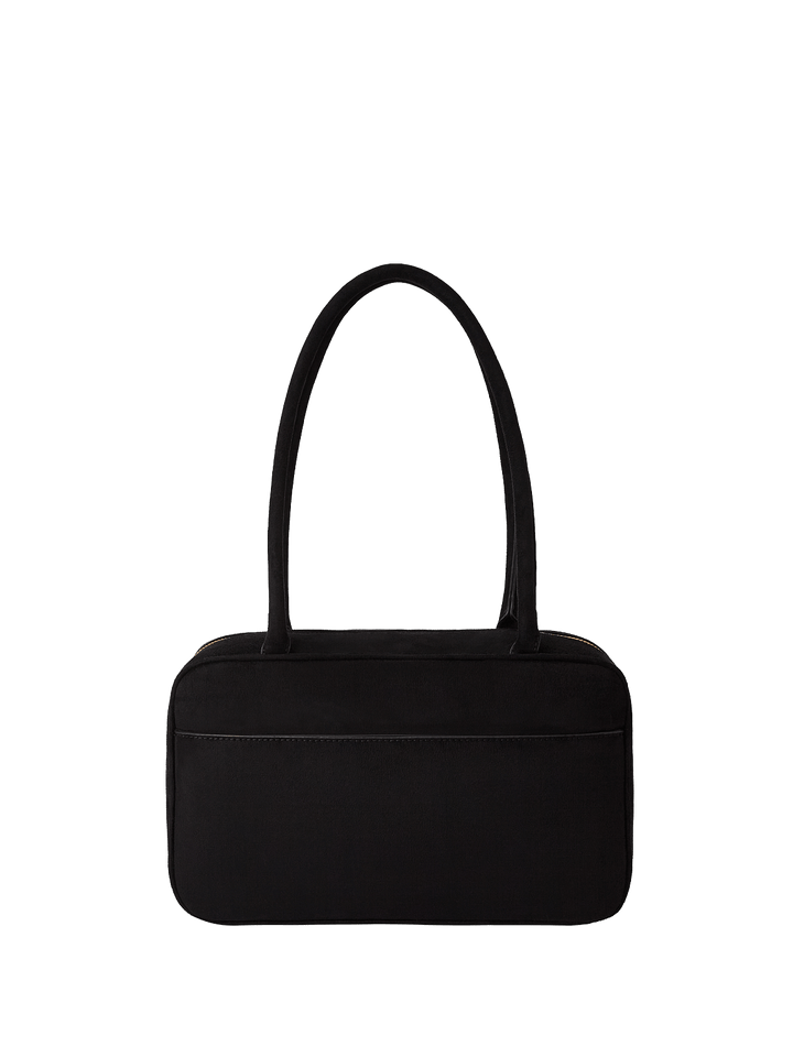 Black vegan suede shoulder bag