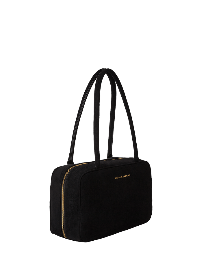 Black vegan suede shoulder bag