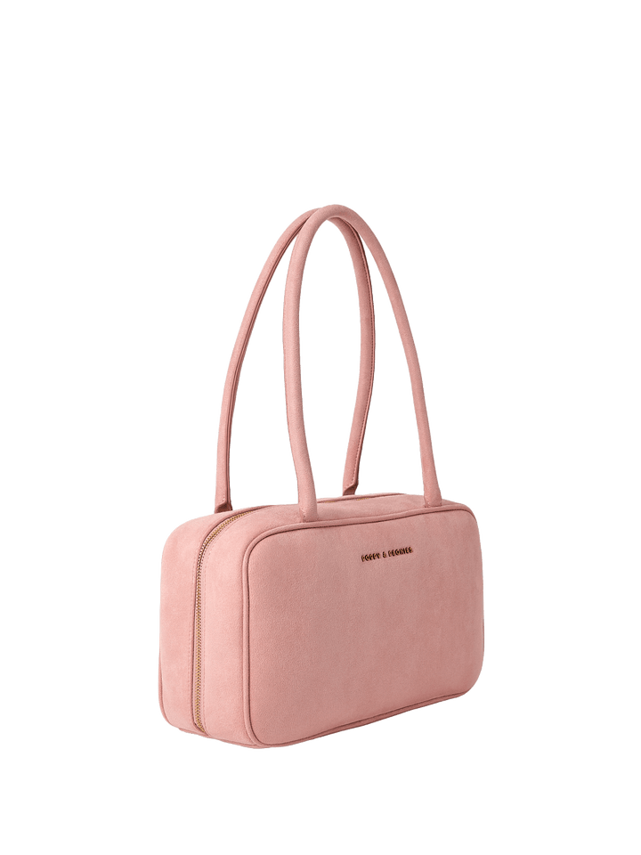 Pink vegan suede shoulder bag