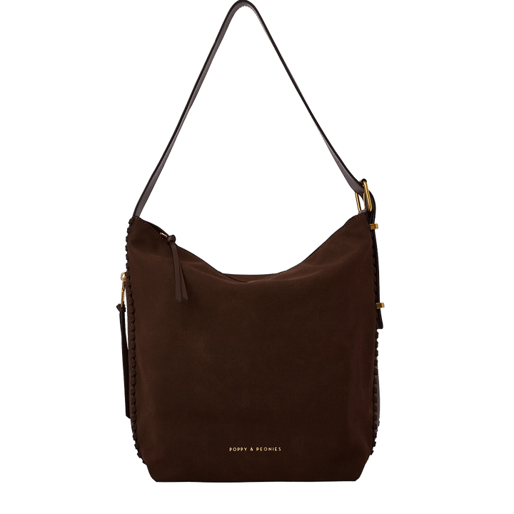 Vegan suede brown shoulder bag on a transparent background