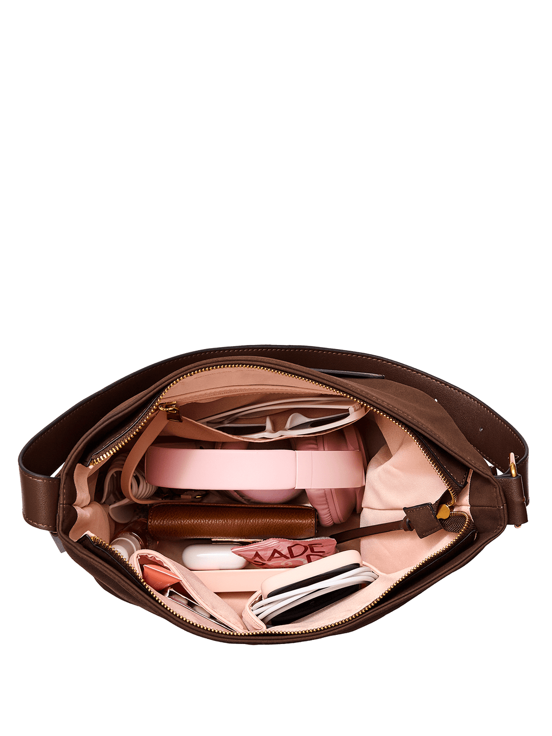 Interior of a vegan suede bucket bag