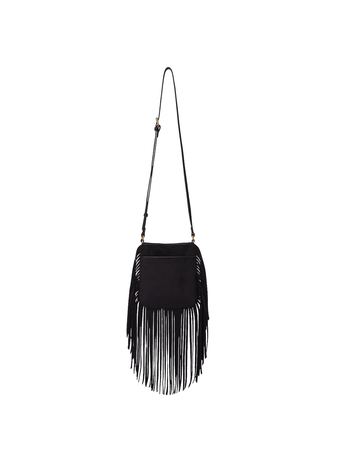 Black vegan leather fringe handbag