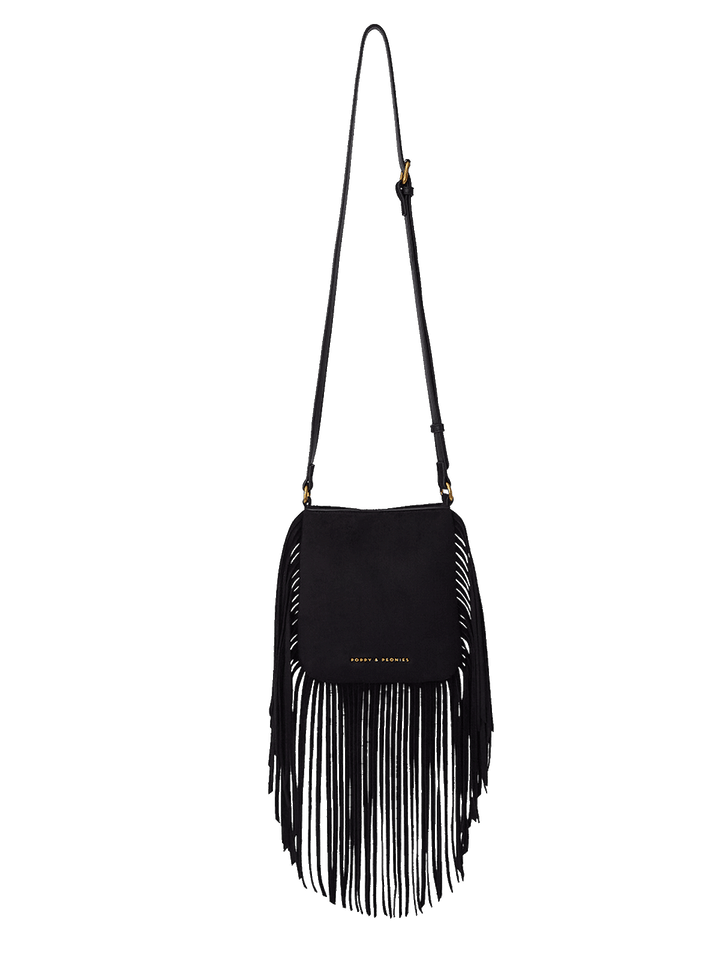 Black vegan suede bag with fringe