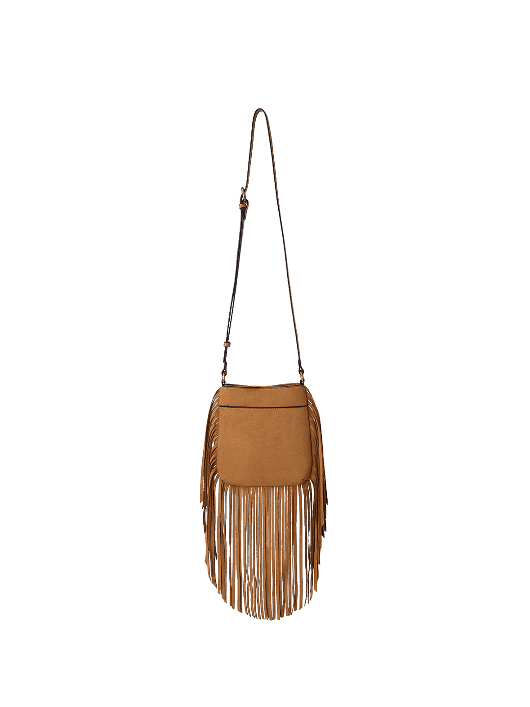 Brown vegan leather fringe handbag