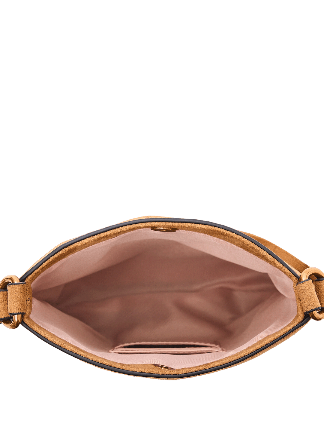 Interior of a brown vegan leather fringe handbag