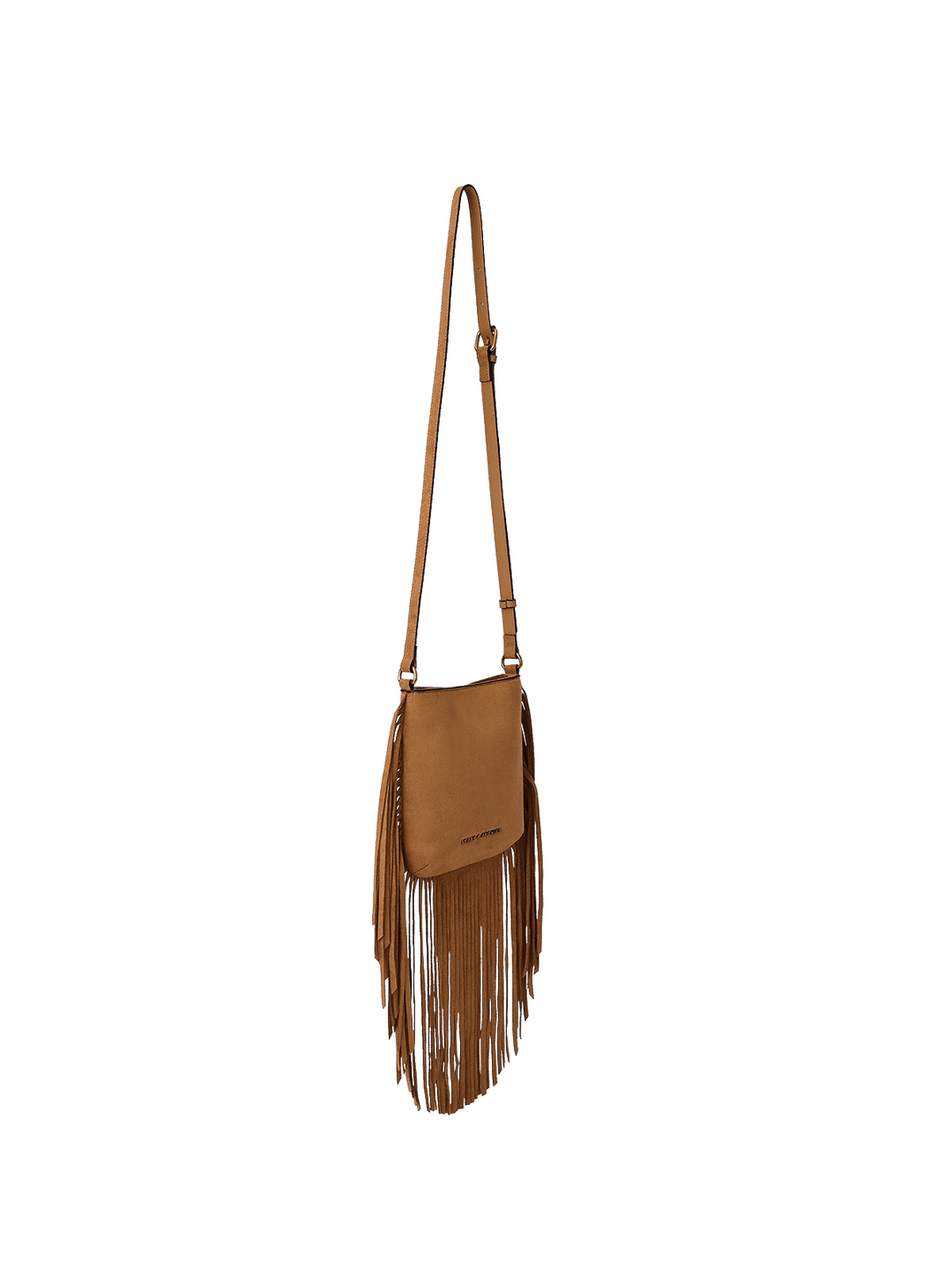 Brown vegan leather crossbody bag with fringes 