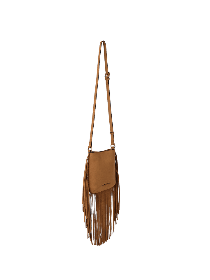 Brown vegan leather crossbody bag with fringes 