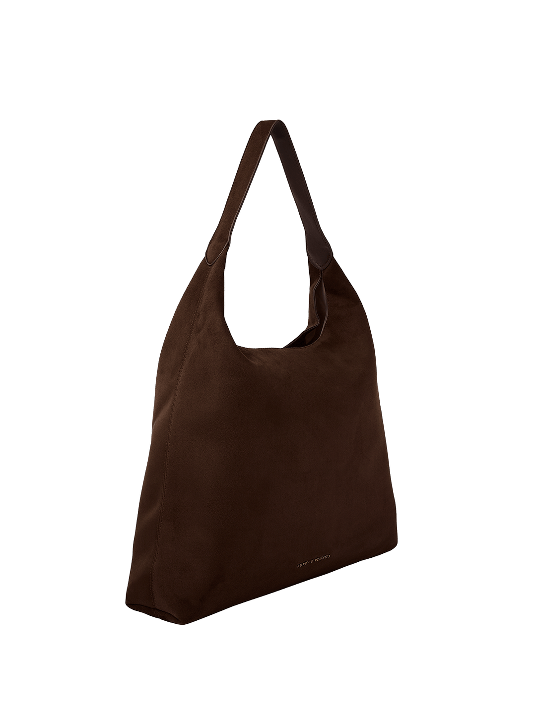 Brown vegan suede shoulder bag on a transparent background