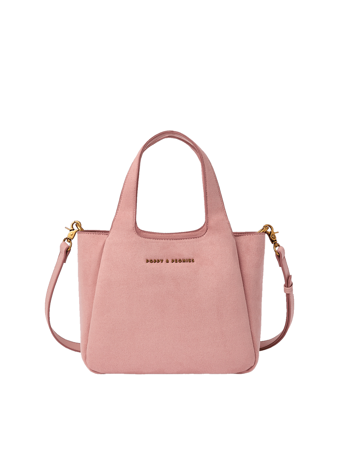 Pink vegan suede small tote bag with a detachable strap