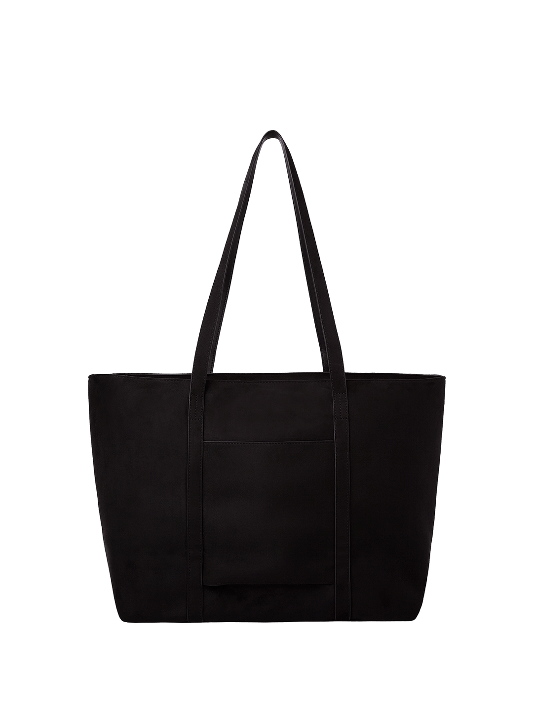 Back of a vegan suede black tote bag