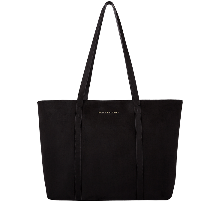 Black vegan suede tote bag on a transparent background