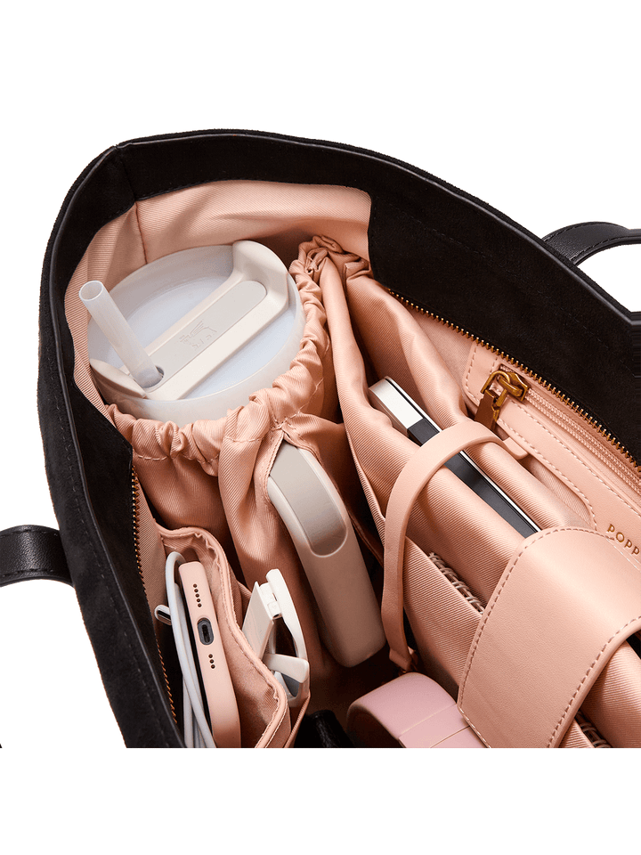 Interior of a black tote bag