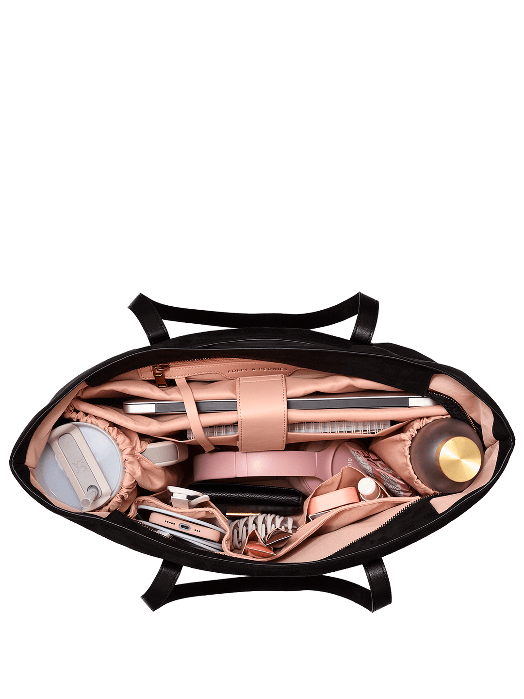 Interior of a black tote bag