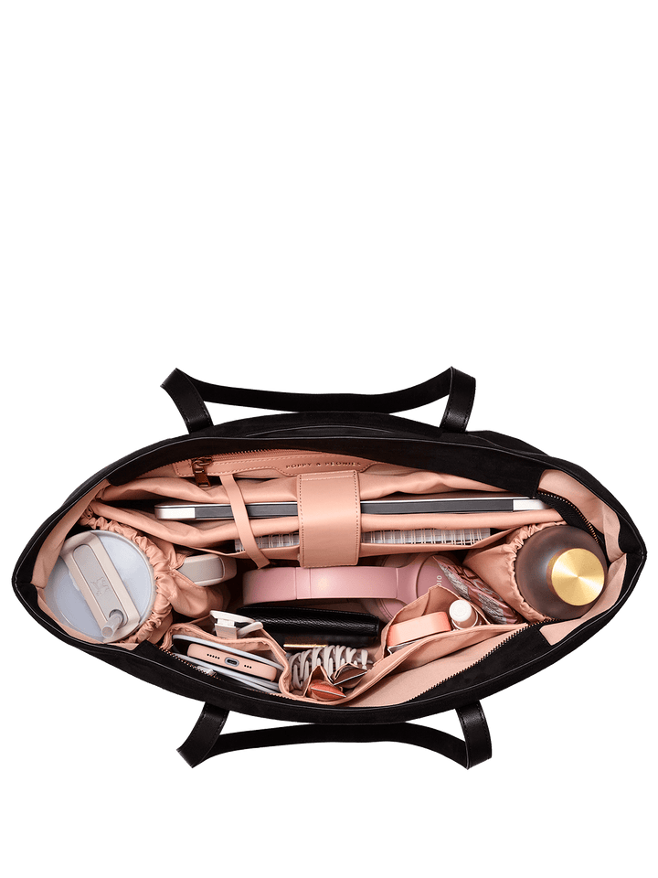 Interior of a black tote bag