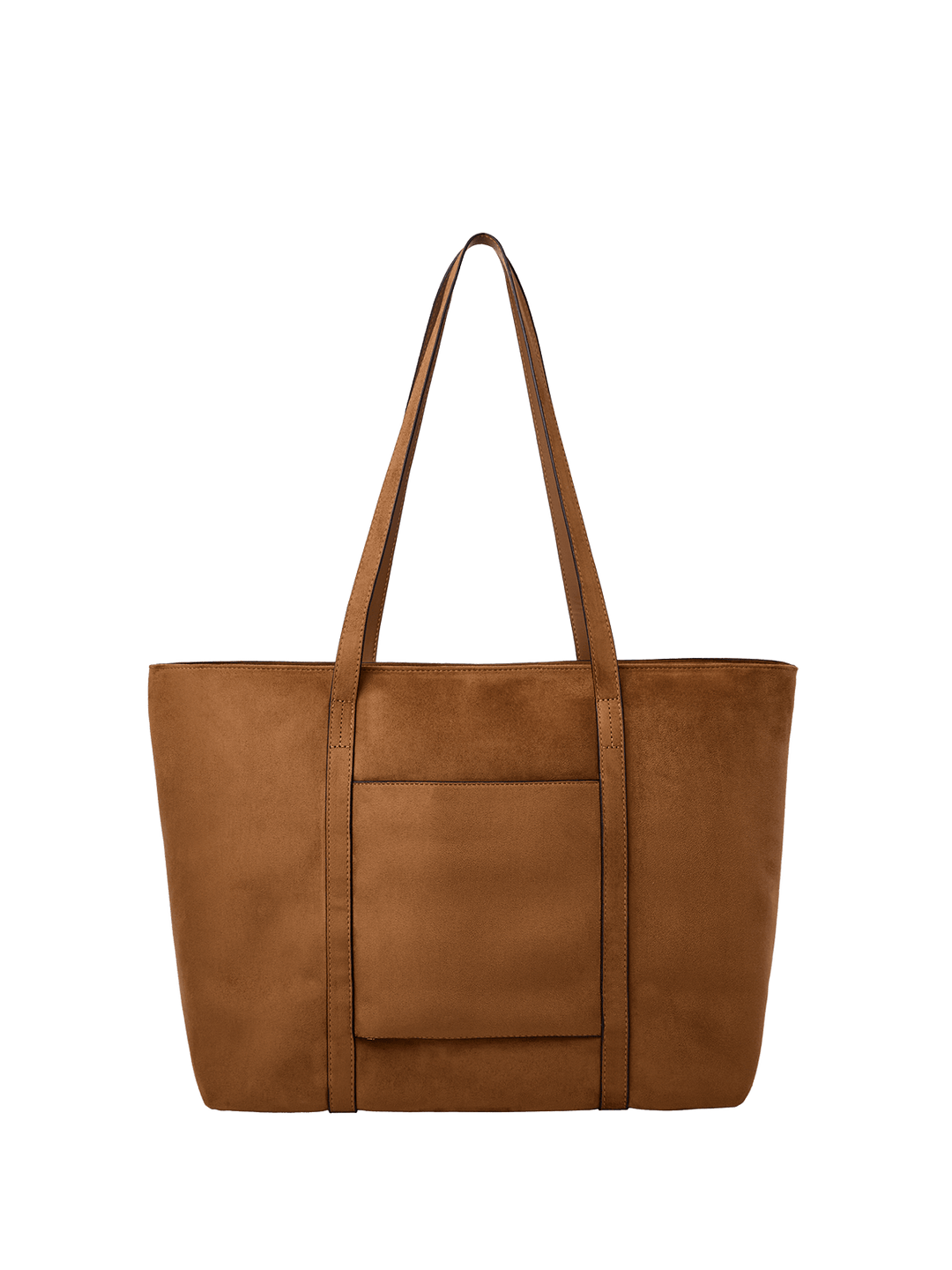 Back of a vegan suede brown tote bag