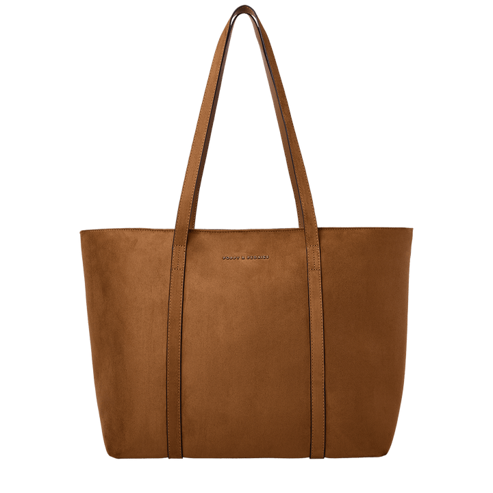Brown vegan suede tote bag on a transparent background