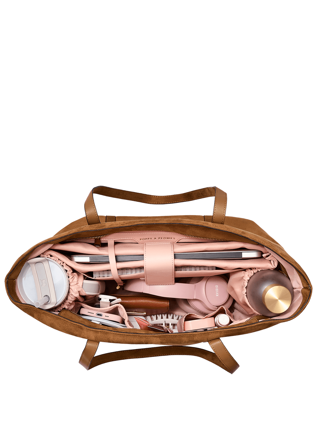 Interior of a vegan suede tote bag