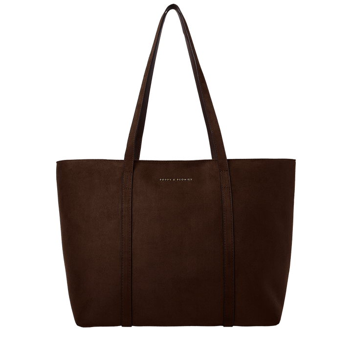 Brown vegan suede tote bag on a transparent background