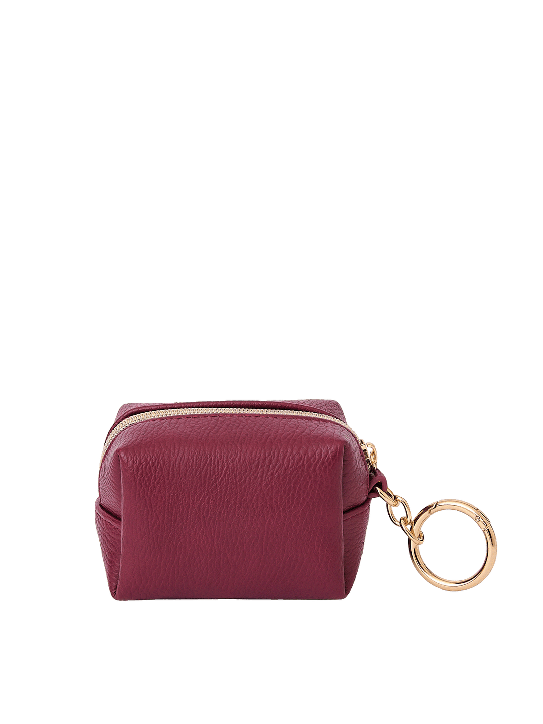 Side view of the Tag Along Charm in Berry with gold-tone O-clasp