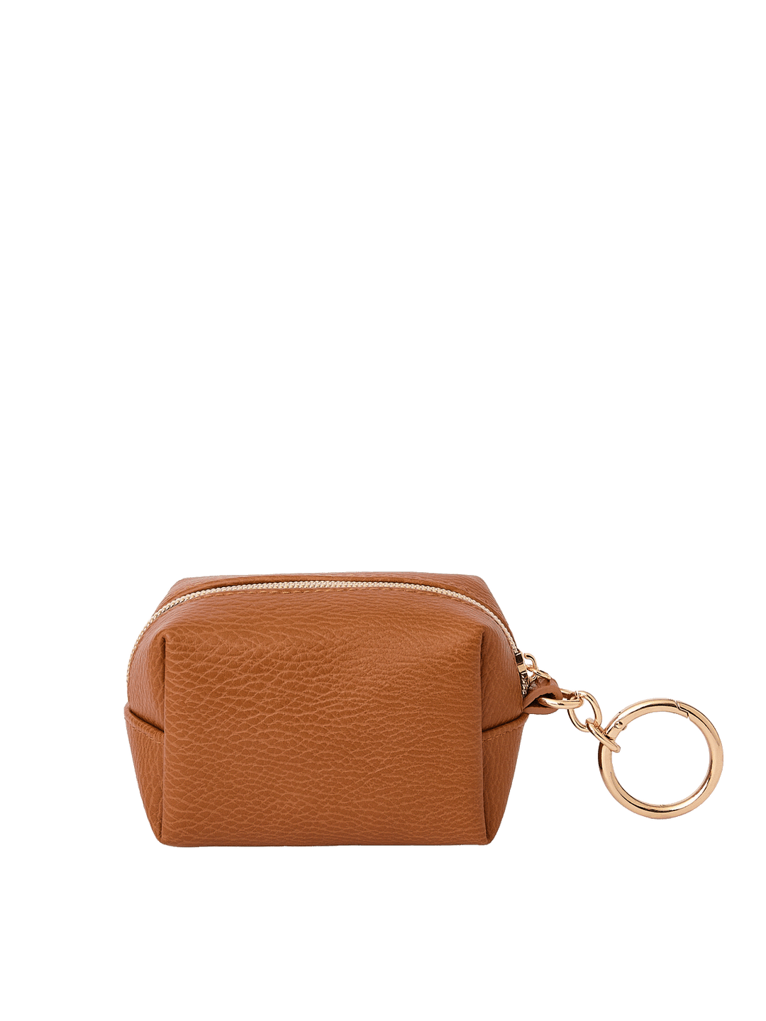 Side view of the Tag Along Charm in Cognac with gold-tone O-clasp