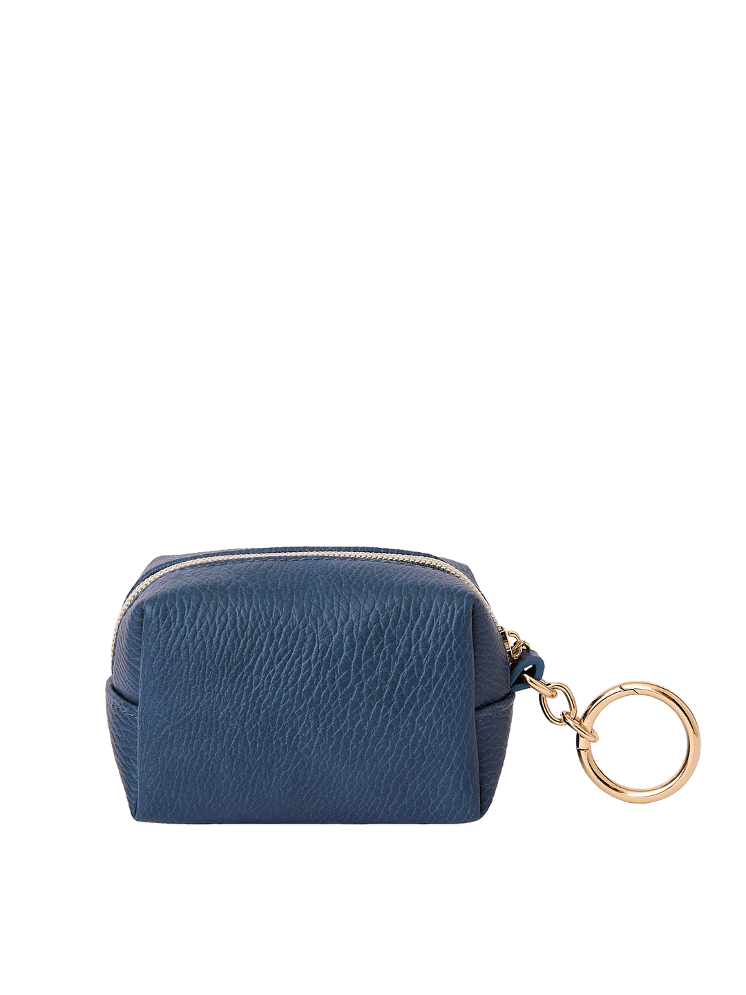 Side view of the Tag Along Charm in Navy with gold-tone O-clasp