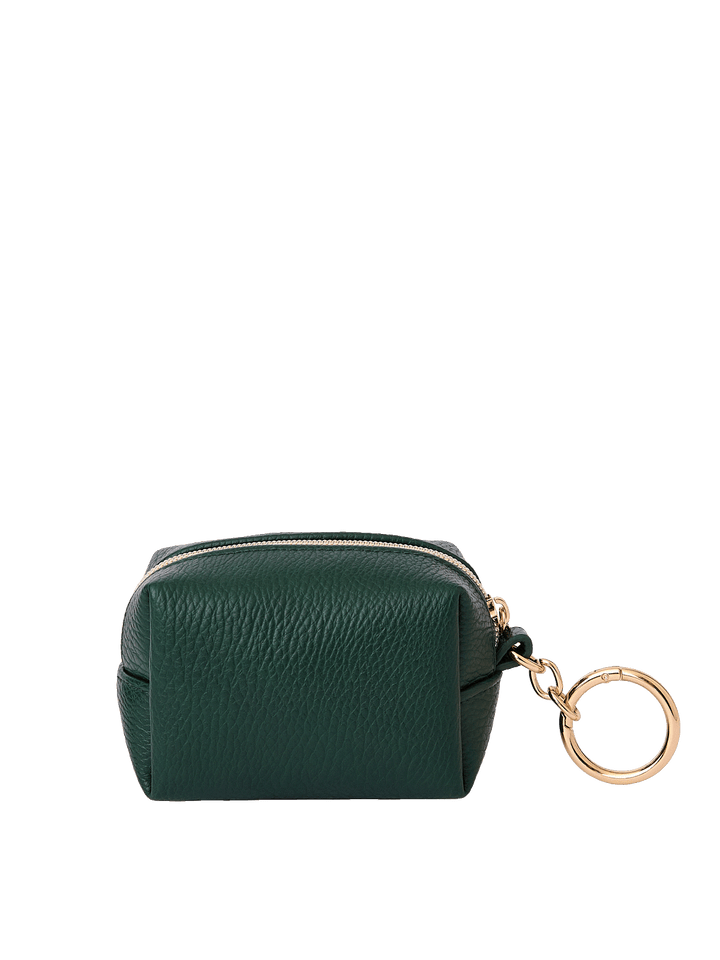 Side view of the Tag Along Charm in Heritage Green with gold-tone O-clasp
