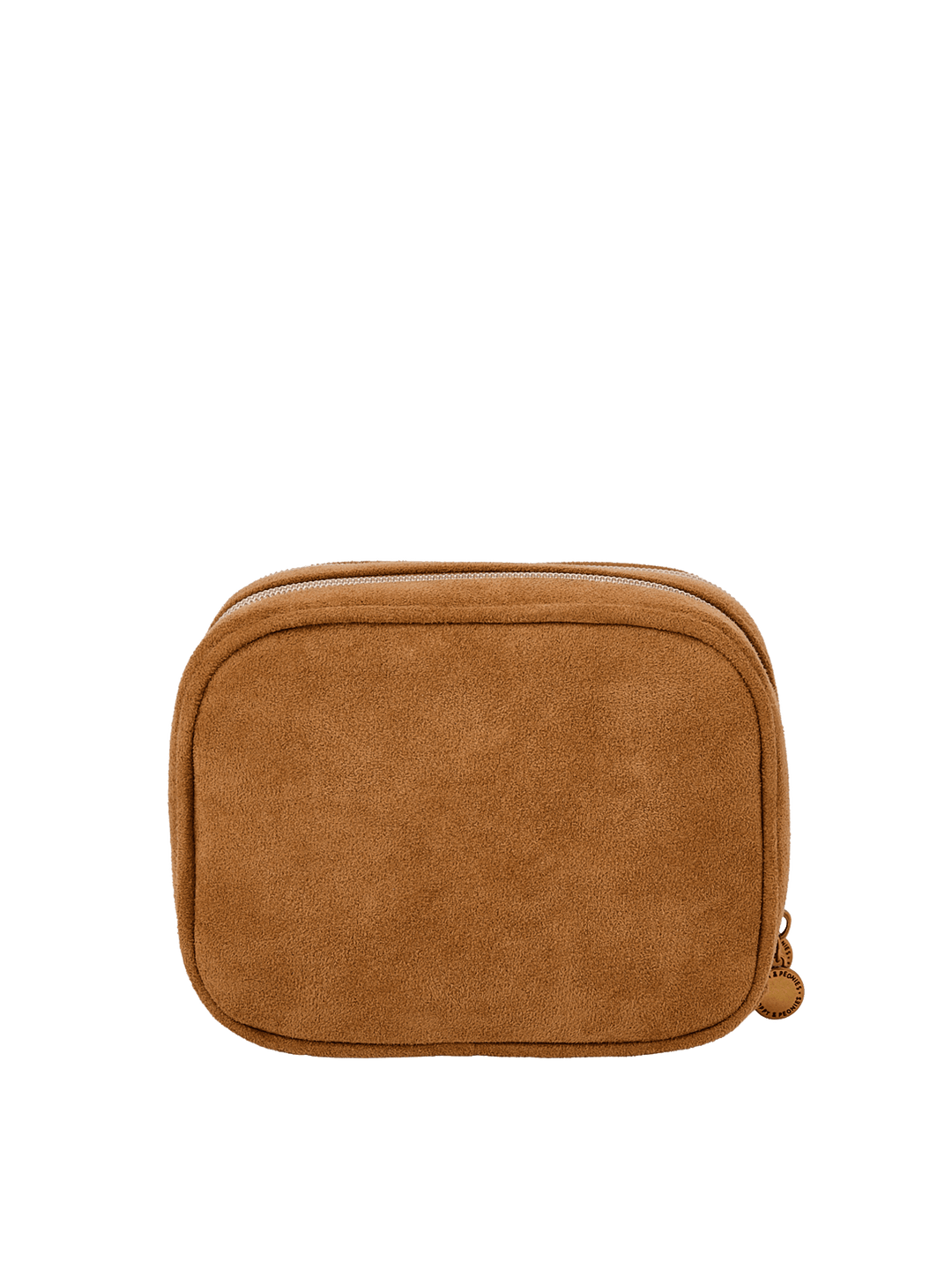 Poppy & Peonies Pretty Connected Case in Cognac Suede back view, featuring a compact structured shape, soft suede exterior and zip-around closure.