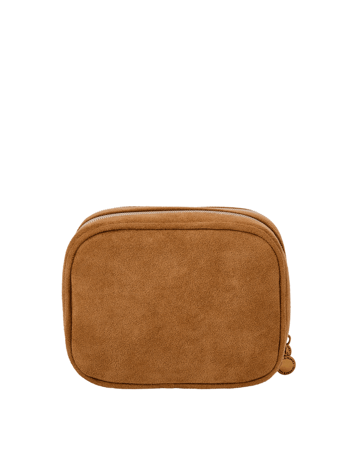 Poppy & Peonies Pretty Connected Case in Cognac Suede back view, featuring a compact structured shape, soft suede exterior and zip-around closure.