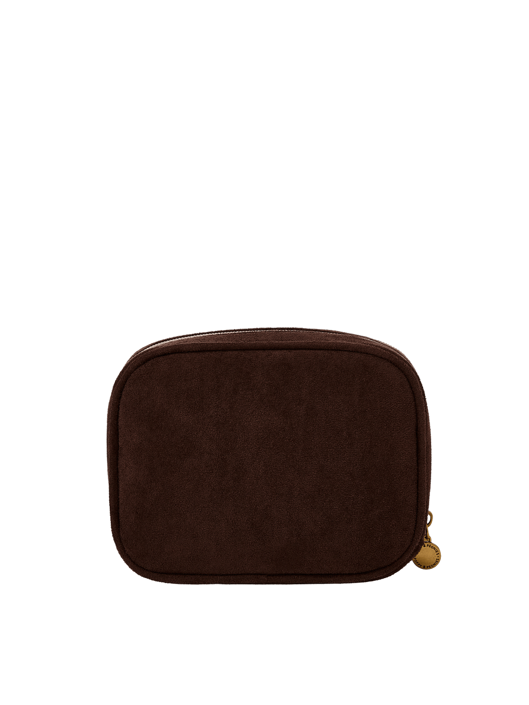 Poppy & Peonies Pretty Connected Case in Espresso Suede back view, featuring a compact structured shape, soft suede exterior and zip-around closure.