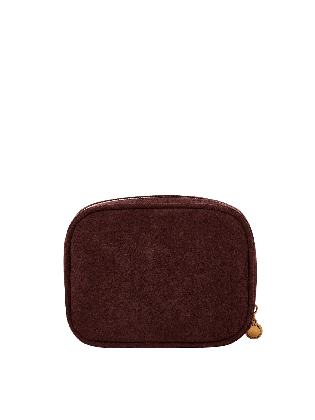 Poppy & Peonies Pretty Connected Case in Espresso Suede back view, featuring a compact structured shape, soft suede exterior and zip-around closure.